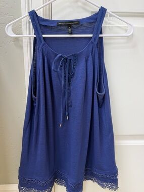 White House Black Market Royal Blue Crochet-Trim Tie Neck Tank